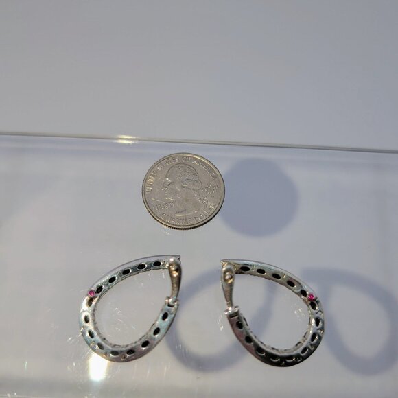 Black Spinel Hoop Earrings 925 Sterling Silver - Picture 7 of 8